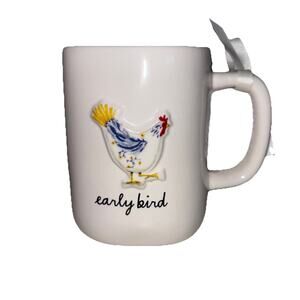 Rae Dunn "Early Bird" Coffee Mug Chicken Rooster Farmhouse Blue Tea NEW